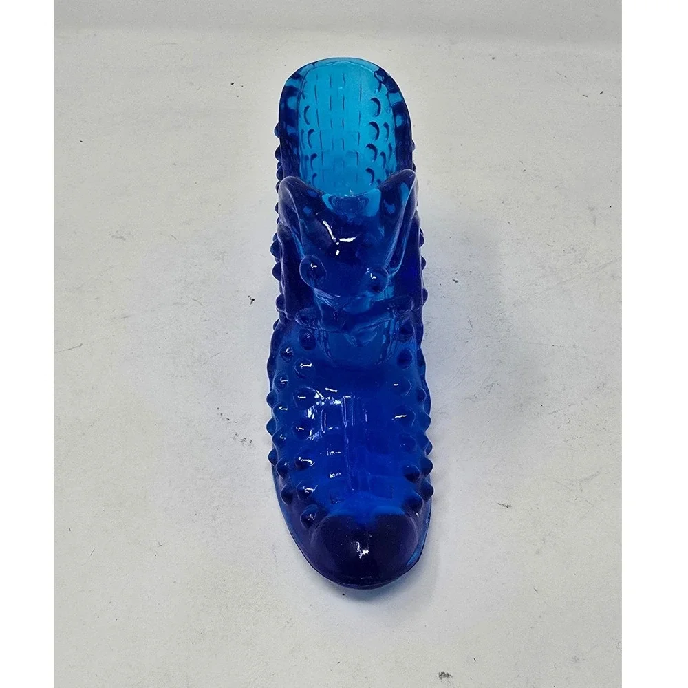 Vtg Fenton hobnail cobalt art glass shoe slipper Victorian boot whimsical